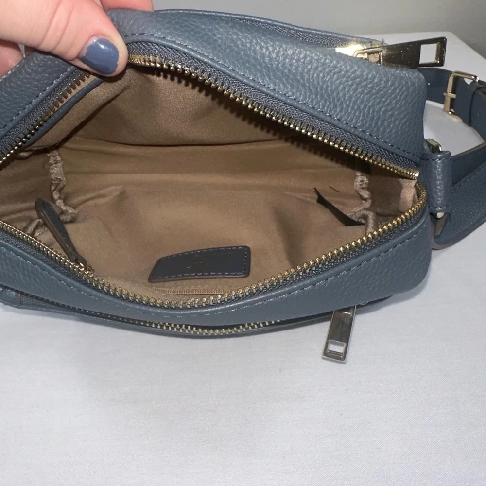 Nanette Lepore Riya Camera Bag Pebbled Vegan Leather Crossbody Deep Dusty Blue